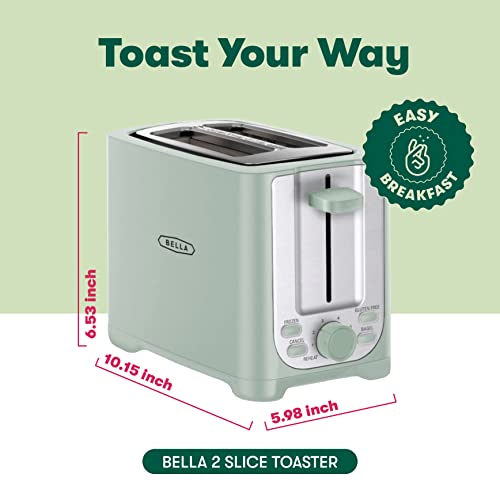BELLA 2 Slice Toaster with Auto Shut Off - Extra Wide Slots & Removable Crumb Tray and Cancel, Defrost & Reheat Function - Toast Bread, Bagel & Waffle, Sage