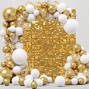 24 panels gold shimmer wall panels backdrops, square sequins backdrops with 3d effect, large gold photo backdrops for christmas, birthday, graduation, wedding party decoration and home decoration