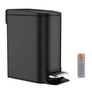 bethebest 6 liter/1.6 gallon bathroom trash can with soft close lid, small step trash can with removeble wastebasket,stainless steel garbage can for bathroom,bedroom,office (black)