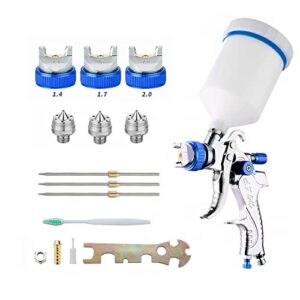 hvlp spray gun set, automotive paint spray paint gun with 3 nozzles 1.4/1.7/2mm nozzle and 600cc cups, for car primer, furniture surface spraying, wall painting, base coatings (blue)