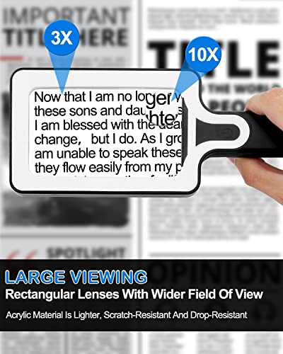 Magnifying Glass with 50 LED Light - 3X 10X Handheld Magnifier Rectangular Magnifying Glasses with Touch Switch Reading Magnifiers for Seniors Books Small Print Coins Exploring Crafts