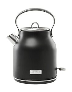 haden 75095 heritage 1.7 liter stainless steel body countertop retro electric kettle with auto shutoff & dry boil protection, black/chrome