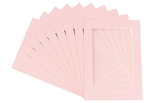 8x10 Mat Bevel Cut for 5x7 Photos - Acid Free Pink Precut Matboard - For Pictures, Photos, Framing - 4-ply Thickness