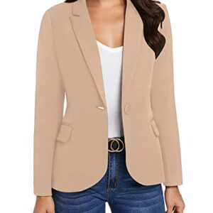 luvamia Women's Notched Lapel Neck Long Sleeves One Button Pocketed Blazer Jacket Wear to Work Suit Light Jackets for Women Casual Tan Blazer Women Sienna Sand Size X-Large