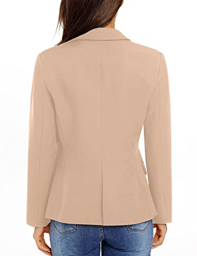 luvamia Women's Notched Lapel Neck Long Sleeves One Button Pocketed Blazer Jacket Wear to Work Suit Light Jackets for Women Casual Tan Blazer Women Sienna Sand Size X-Large