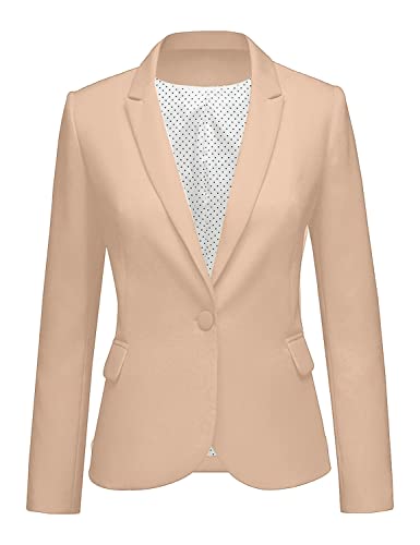 luvamia Women's Notched Lapel Neck Long Sleeves One Button Pocketed Blazer Jacket Wear to Work Suit Light Jackets for Women Casual Tan Blazer Women Sienna Sand Size X-Large