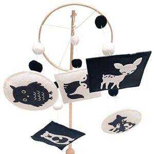 vlokup montessori mobile, black and white woodland baby crib mobile, neutral nursery mobile decoration for pack n play, for baby boy & girl