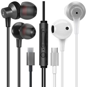 mas carney 【2 pack black+white】 digital usb type c earphones, ti3/th4 usb c earbuds,in-ear earbud noise isolating pure sound and powerful bass for usb-c type-c music device