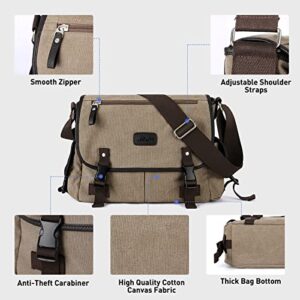 Messenger Bag for Men,crossbody bags aesthetic,Unisex Classic Military Canvas Shoulder Bag, Multi-poc,Brown