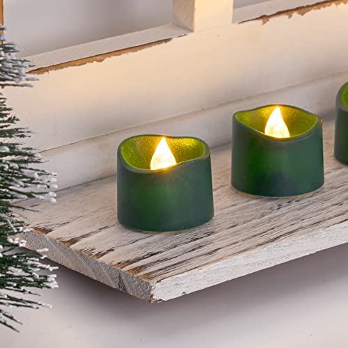 Homemory 24Pcs Green Tea Lights Battery Operated, Flameless Flickering Green Candles, Holiday Candles for Christmas, Home Decor, Theme Party