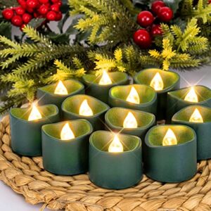 Homemory 24Pcs Green Tea Lights Battery Operated, Flameless Flickering Green Candles, Holiday Candles for Christmas, Home Decor, Theme Party