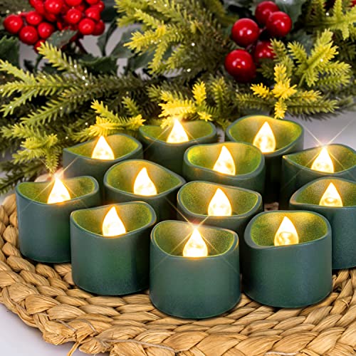 Homemory 24Pcs Green Tea Lights Battery Operated, Flameless Flickering Green Candles, Holiday Candles for Christmas, Home Decor, Theme Party