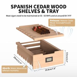 NEEDONE Humidor 16L with Cooling and Heating Temperature Control System, Electric Cooler for 100 Counts with Digital Hygrometer, Made with Spanish Cedar Wood, Gift for Men, 2 Layers