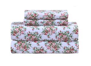 feather & stitch softest 100% cotton sheets, 4 pc set, 300 thread count percale weave bedding, 16" deep pocket, cooling sheets, breathable bed set (full, sheet sets, floral)