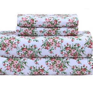 Feather & Stitch Softest 100% Cotton Sheets, 4 Pc Set, 300 Thread Count Percale Weave Bedding, 16" Deep Pocket, Cooling Sheets, Breathable Bed Set (Full, Sheet Sets, Floral)