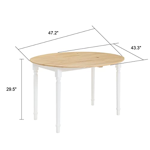 MUSEHOMEINC Farmhouse Folding Dinning Table, Round Table, Dinning Tables for Small Spaces,Drop Leaf Extendable Oval Top Kitchen Table,Space Saving Kitchen Table Dining Room,Living Room