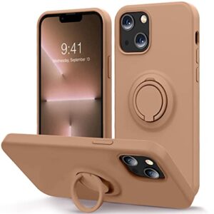 mocca compatible with iphone 13 mini case with ring kickstand |liquid silicone| microfiber linner | anti-scratch full-body shockproof protective case for iphone 13 mini 5.4inch-light brown