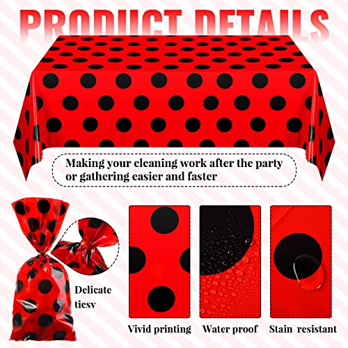 73 Pcs Ladybug Party Supplies, 52 x 87 Inch Ladybug Tablecloth, 48 Pcs Red Treat Goodie Bags Candy Bag with Twist Ties, 24 Pcs Red Black Latex Balloon for Ladybug Themed Birthday Wedding Decoration