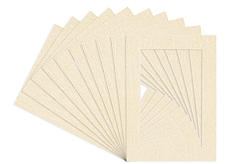 Pack of 25 Acid Free 10x15 Mats Bevel Cut for 8.5x11 Photos - Fresh Linen Canvas Precut Matboards With Backing Boards and Clear Photo Mat Bags For Pictures, Photos, Framing - 4-ply Thickness