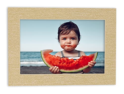 Pack of 25 Acid Free 10x15 Mats Bevel Cut for 8.5x11 Photos - Fresh Linen Canvas Precut Matboards With Backing Boards and Clear Photo Mat Bags For Pictures, Photos, Framing - 4-ply Thickness