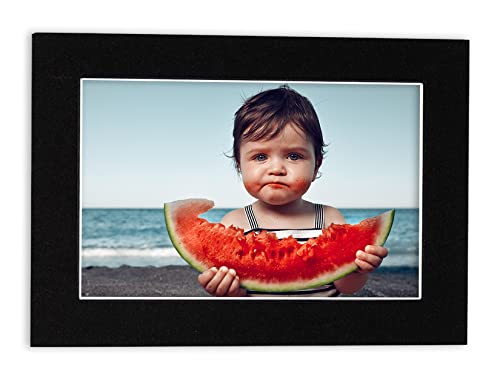 11x14 Mat Bevel Cut for 9x12 Photos - Acid Free Black with Black Core Precut Matboard With Backing Board and Crystal Clear, Self Seal Photo Mat Bag - For Pictures, Photos, Framing - 4-ply Thickness