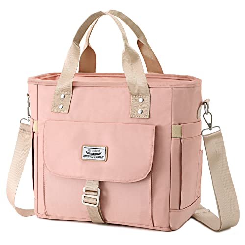 Mcvotcot Lunch Bag for Women, Insulated Lunch Cooler Bag Lunch Box Work, Adult Meal Prep Tote Bag, Super Large Lunch Purse with Side Pockets Detachable Shoulder Strap for Picnic, Boating (Pink)