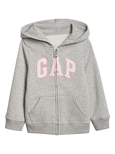 GAP Baby Girls Logo Zip Hoodie Sweatshirt, Heather Grey, 0-3 Months US