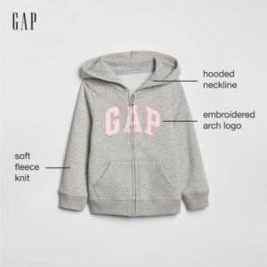 GAP Baby Girls Logo Zip Hoodie Sweatshirt, Heather Grey, 0-3 Months US