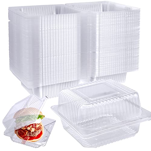 100 Pcs Clear Hinged Plastic Containers with Lids,Individual Cake Slice Containers,Square Plastic Food Container,Disposable Clamshell Take Out Containers for Cakes,Cookies,Pasta,Sandwiches,Salad