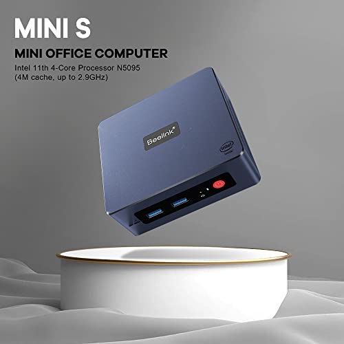 Beelink Mini PC, Mini S Intel 11th Gen 4-Cores N5095, Mini Desktop Computer 8GB DDR4 RAM 128GB SSD, Mini Computer Dual HDMI 4K UHD/Gigabit Ethernet/Dual WiFi/BT4.0/Linux PC(Ubuntu)/HTPC/Family-NAS