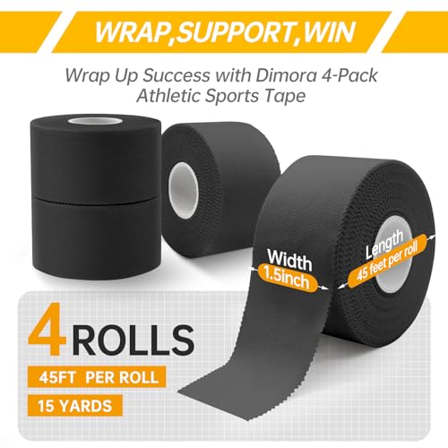 Dimora Black Athletic Tapel and Pre-wrap Tape - No Sticky Residue, Easy Tear Athletic Tapes & Wraps, Gymnastics Tape for Athletes, Customizable Support and Skin-Friendly Comfort