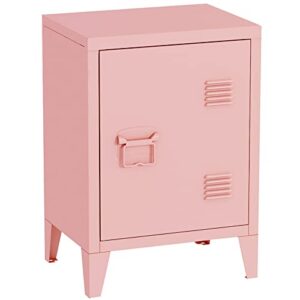 miocasa nightstand modern end side table steel bedside storage cabinet with shelf easy assembly for living room bedroom (pink)