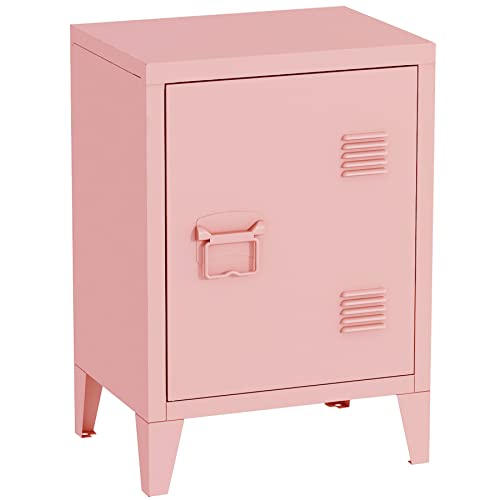 MIOCASA Nightstand Modern End Side Table Steel Bedside Storage Cabinet with Shelf Easy Assembly for Living Room Bedroom (Pink)