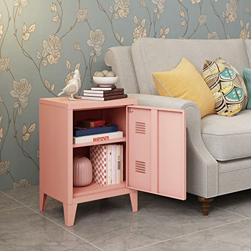 MIOCASA Nightstand Modern End Side Table Steel Bedside Storage Cabinet with Shelf Easy Assembly for Living Room Bedroom (Pink)