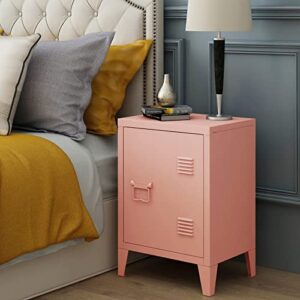 MIOCASA Nightstand Modern End Side Table Steel Bedside Storage Cabinet with Shelf Easy Assembly for Living Room Bedroom (Pink)