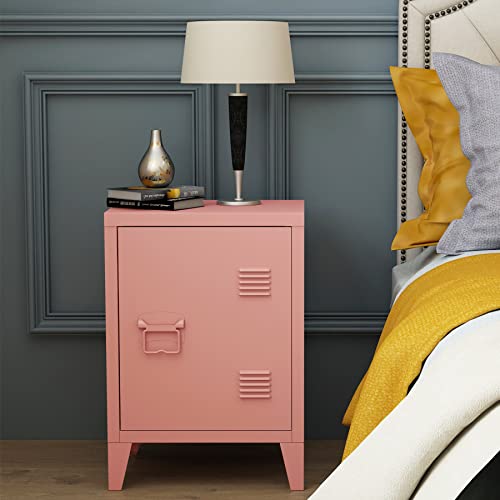 MIOCASA Nightstand Modern End Side Table Steel Bedside Storage Cabinet with Shelf Easy Assembly for Living Room Bedroom (Pink)