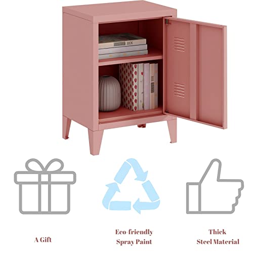 MIOCASA Nightstand Modern End Side Table Steel Bedside Storage Cabinet with Shelf Easy Assembly for Living Room Bedroom (Pink)