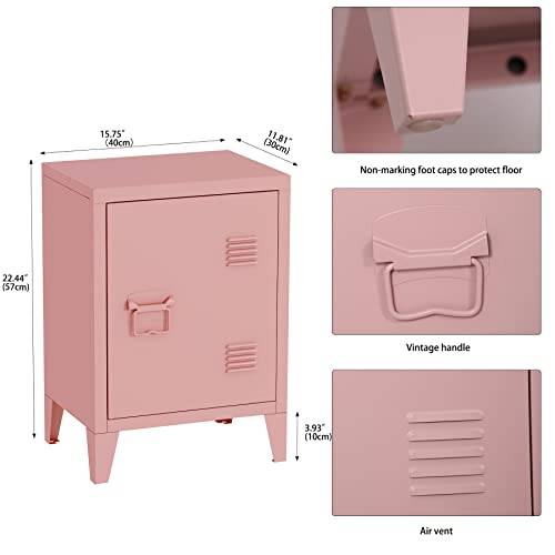 MIOCASA Nightstand Modern End Side Table Steel Bedside Storage Cabinet with Shelf Easy Assembly for Living Room Bedroom (Pink)