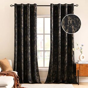 miulee luxury velvet curtains 96 inches long glitter gold foil print soft bedroom living room curtains elegant metallic room darkening thermal insulated grommet window drapes, 2 panels, black