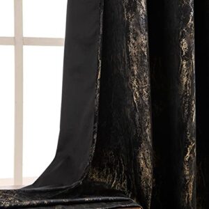 MIULEE Luxury Velvet Curtains 96 Inches Long Glitter Gold Foil Print Soft Bedroom Living Room Curtains Elegant Metallic Room Darkening Thermal Insulated Grommet Window Drapes, 2 Panels, Black