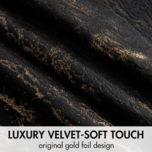 MIULEE Luxury Velvet Curtains 96 Inches Long Glitter Gold Foil Print Soft Bedroom Living Room Curtains Elegant Metallic Room Darkening Thermal Insulated Grommet Window Drapes, 2 Panels, Black