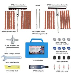 Tire Repair Kit,46pcs Heavy Duty Tire Plug Kit, with Universal Tire Patch Kit to Plug Flats for Car/Motorcycle/Truck/Tractor/Trailer/RV/ATV