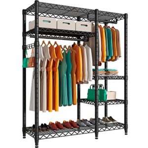 punion wire garment rack, 5 tiers heavy duty clothes rack for hanging clothes, metal clothing rack, compact freestanding wardrobe closet with shelves racks,45"lx 17"w x 71"h,max load 600lbs,black,gr5