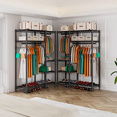 PUNION Wire Garment Rack, 5 Tiers Heavy Duty Clothes Rack for Hanging Clothes, Metal Clothing Rack, Compact Freestanding Wardrobe Closet with Shelves Racks,45"LX 17"W X 71"H,Max Load 600LBS,Black,GR5