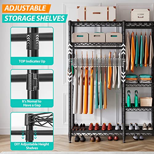 PUNION Wire Garment Rack, 5 Tiers Heavy Duty Clothes Rack for Hanging Clothes, Metal Clothing Rack, Compact Freestanding Wardrobe Closet with Shelves Racks,45"LX 17"W X 71"H,Max Load 600LBS,Black,GR5