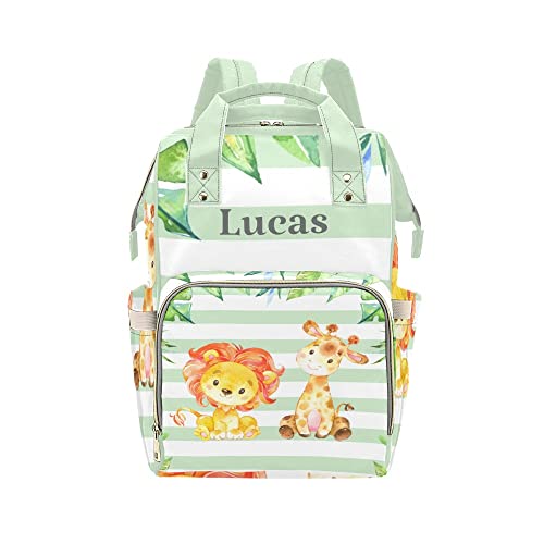 NZOOHY Cute Lion King & Deer Personalized Name Diaper Bag Tote, Custom Waterproof Nursing Baby Bag Mummy Backpack for Mom Travel Outdoor, 15''x10.83''x6.69''