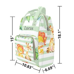 NZOOHY Cute Lion King & Deer Personalized Name Diaper Bag Tote, Custom Waterproof Nursing Baby Bag Mummy Backpack for Mom Travel Outdoor, 15''x10.83''x6.69''