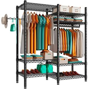 punion clothing rack 7 tiers heavy duty clothes rack with 2 hanging rods, wire garment racks for hanging clothes, large portable metal wardrobe clothes, 48"l x 16"w x 71"h, max load 620lbs black, gr7e