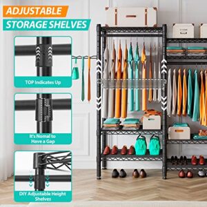 PUNION Clothing Rack 7 Tiers Heavy Duty Clothes Rack with 2 Hanging Rods, Wire Garment Racks for Hanging Clothes, Large Portable Metal Wardrobe Clothes, 48"L X 16"W X 71"H, Max Load 620lbs Black, GR7E