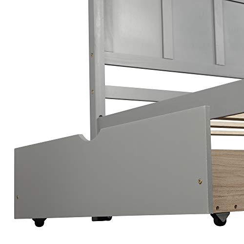 Modern Wood Low Bed Frame with Headboard and Drawers, Platform Bed No Box Spring Needed/Easy Assembly, Twin Gray
